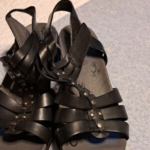 Size 7.5 black ankle strap sandals